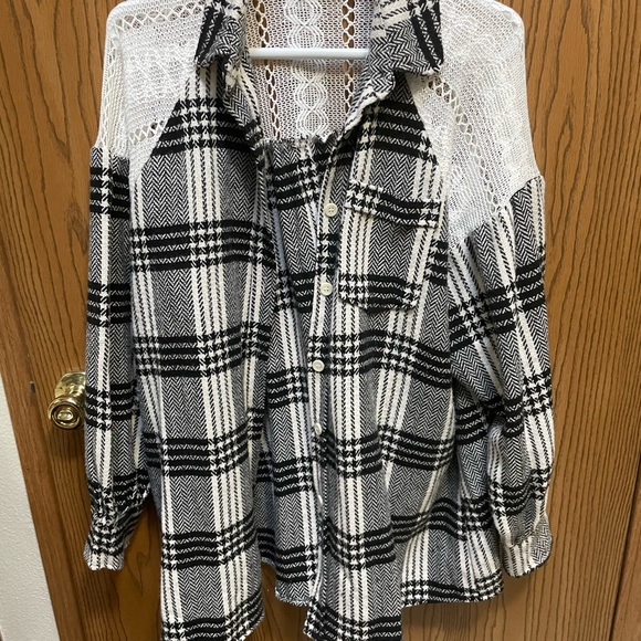 white birch Jackets & Blazers - Black and White Plaid Button-Up Shacket
